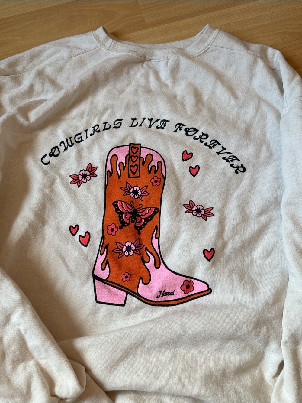 White Women’s Graphic Cowboy Boot Sweatshirt - Pink & Orange Design